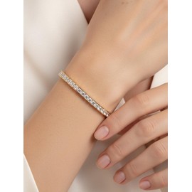 GOOGAS Princess cut Cubic Zirconia cz Simulated Diamond Gold Bezel Tennis Bracelet for Women 16cm