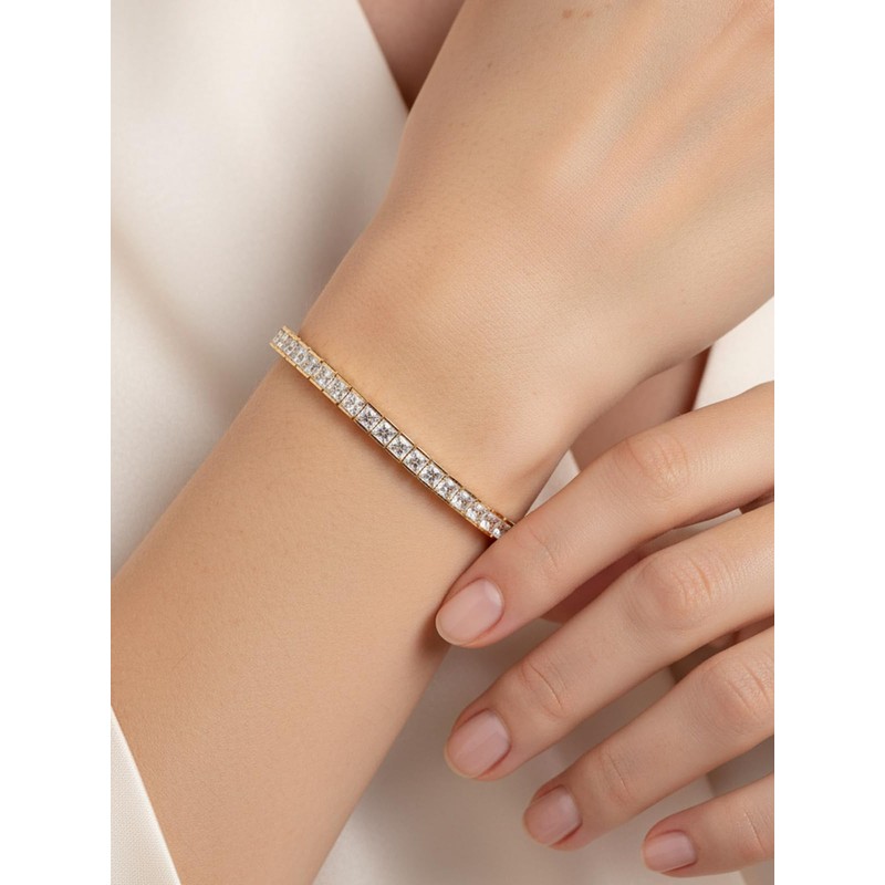 GOOGAS Princess cut Cubic Zirconia cz Simulated Diamond Gold Bezel