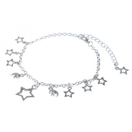 Miniblings Sun Moon Stars Anklet Pendant Silver Handmade Fashion Jewellery I Summer Beach Summer Jewellery, Metal, Without Stone