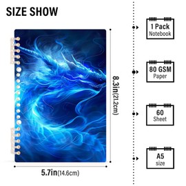 UMIRIKO Neon Glowing Blue Flame Dragon Spiral Notebook Journal College Ruled Notebook 8.3"x5.7" Journal with 60 Lined Pages A5 Spiral Notebooks for Women Men 1 Pack 214B5939