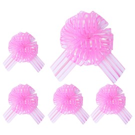 TRACOMPAN 5 PCS 6-Inch Organza Pull Bows Large Ribbon Bows for Gift Wrapping Presents Baskets Wedding Cars Birthday Valentine's Day Christmas Decorations Pink