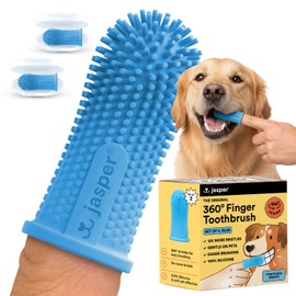 Jasper Dog Toothbrush, 360 Dog Tooth Brushing Kit, Finger Toothbrush, Cat Tooth Brush, Teeth Cleaning, Pet Tooth Brush for Small & Large Pets, Pet Toothpaste Not Included, 2-Pack Blue