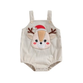 My First Christmas Baby Girl Boy Outfit Elk Sleeveless Romper Knit Sweater Newborn Infant Christmas Clothes (Beige, 6-9 Months)
