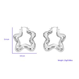 Chunky Hollow Star Big Large Hoop Earrings for Women Dainty Cute Silver Gold Plated Star Huggie Hoops Hypoallergenic Hooped Fashion Trendy Jewelry Birthday Gift (Silver)