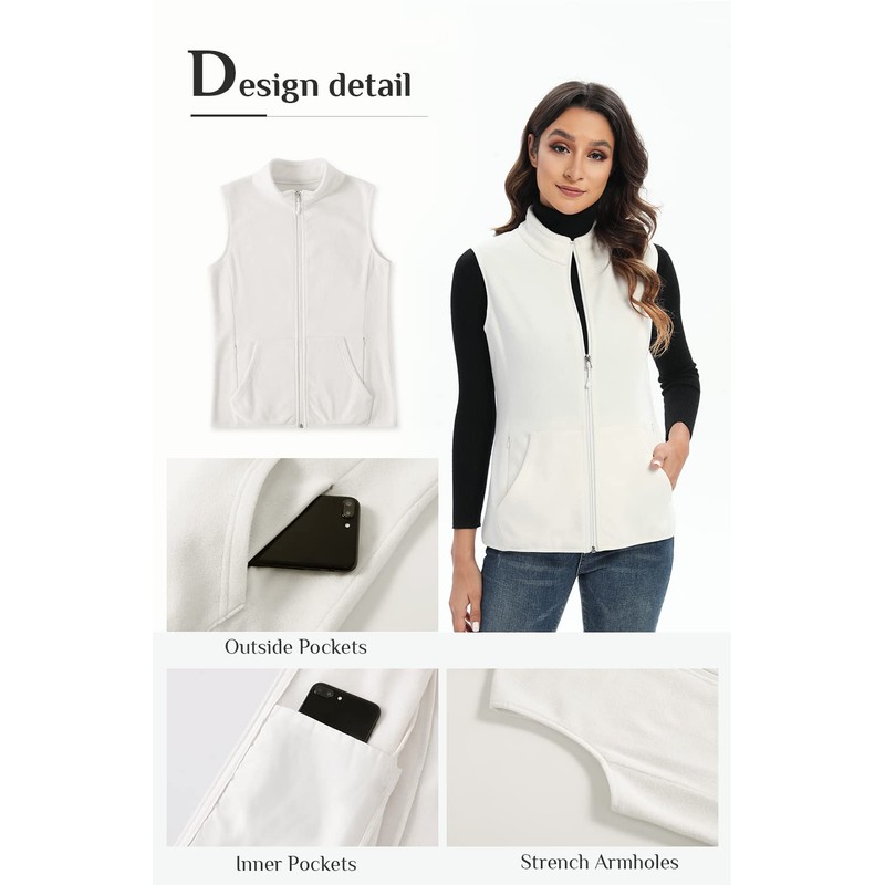 Xeoxarel Vests for Women, Soft Fleece Vest Lightweight Sleeveless Classic