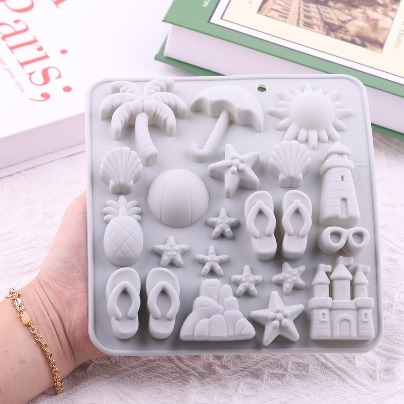 AIBOYA 2Pcs Summer Beach Theme Silicone Molds Coconut Tree Starfish