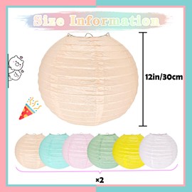12Pcs 12" Colorful Pastel Paper Lanterns for Spring, Classroom, Children's Room, Mother's Day, Baby Shower, Wedding, Birthday Party Decorations, Macaron Rainbow Hanging Paper Lanterns (12 inch)