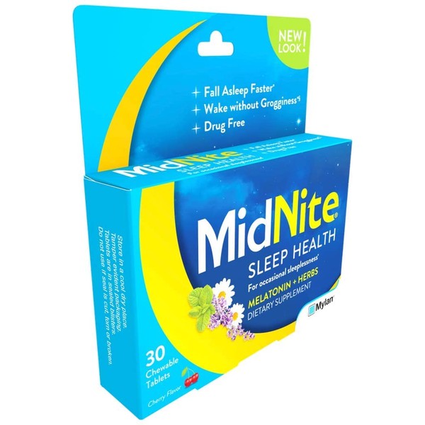 Midnite Natural Sleep Supplement 30 Count Chewable Cherry-Flavored Tablets, Natural Non-Habit Forming Sleep Aid, Melatonin Supplement