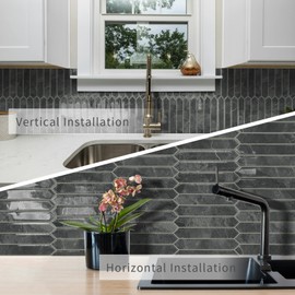 Grey Long Hexagon Tile Peel and Stick Backsplash, 10 Sheets Self-Adhesive Wall Tiles Stick on Back Splash for Kitchen, Bathroom, Fireplace,RV(12"×12")