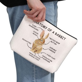 Rabbit Bunny Lover Gift Anatomy of A Rabbit Makeup Bag Bunny Owner Cosmetic Bag Bunny Themed Gift Bunny Mom Zipper Travel Bag (Anatomy of A Rabbit White)
