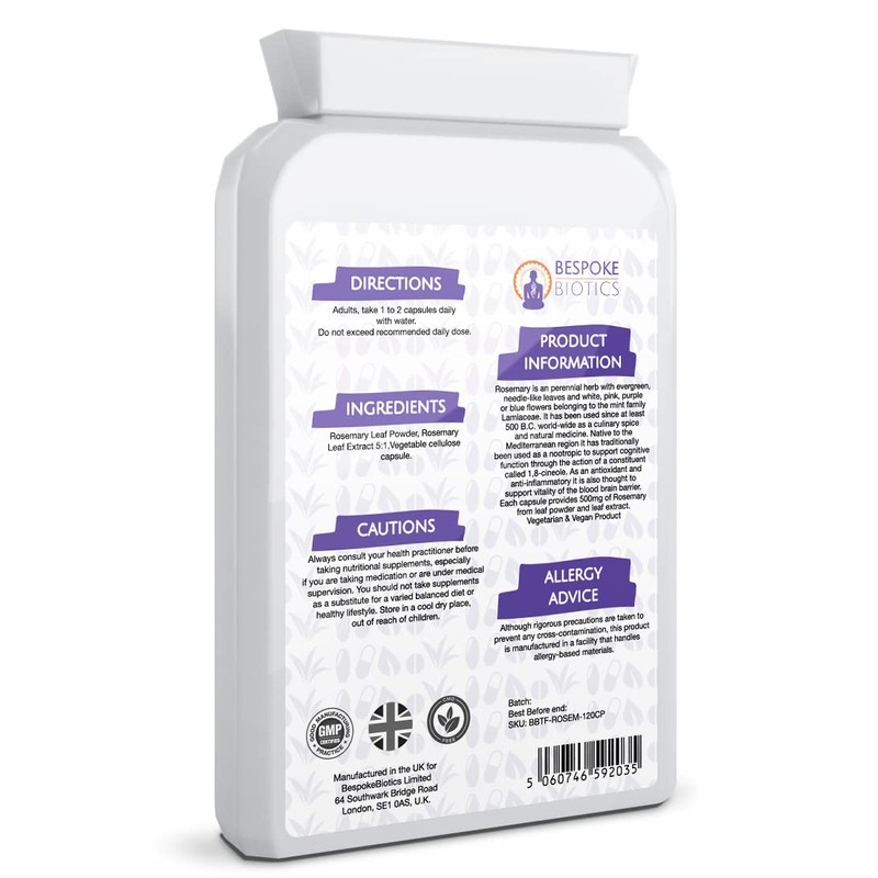 Rosemary 500mg 120 Capsules (V) not Tablets Rosmarinus Officinalis Nooropower-Compass