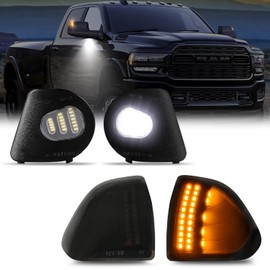 D-Lumina LED Side Mirror Turn Signal Puddle Lights Kit Driver and Passenger Side Smoked Lens for 2010-2018 Dodge Ram 1500 2500 3500 4500 5500 Towing Mirror Lamps, Mirror Lights Puddle Lamps, Pack of 4
