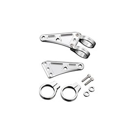 POSH 030048-03 Motorcycle Accessories Machine Long Headlight Stay, 2 Circle Clamp Type, Fork Diameter 1.6 inches (41 mm), Silver