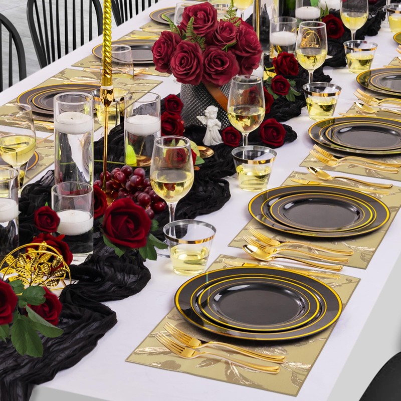 comfoyar Gold Rectangular Metallic Flower Placemats Set of 6, 12x18