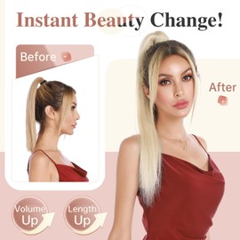 Elailite Human Hair Ponytail Extension Straight - Wrap Around Clip in Real Hair Ponytail 100% Remy Hair (#60 Platinum Blonde, 22 Inch)