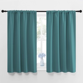 NICETOWN Blackout Window Curtains 2 Panels 45 Inches Long for Kitchen, Light Out Thermal Insulated Rod Pocket Window Blinds Short Drapes Room Darkening for Bedroom Small Windows (W42 x L45, Sea Teal)