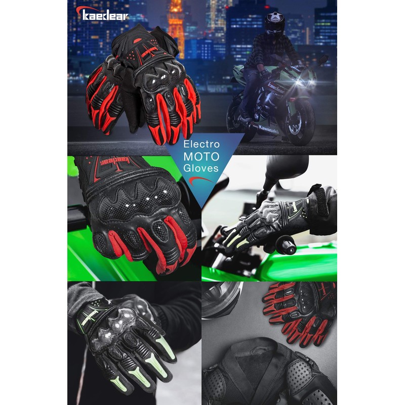 Kaedear KDR-GL1-R-M Men’s Motorcycle Gloves, Smartphone and Touchscreen Compatible, Punched