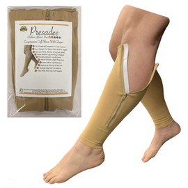 Presadee Calf Zipper 15-20 mmHg Compression Leg Circulation Fatigue Shin Sleeve (Beige, 3X-Large)
