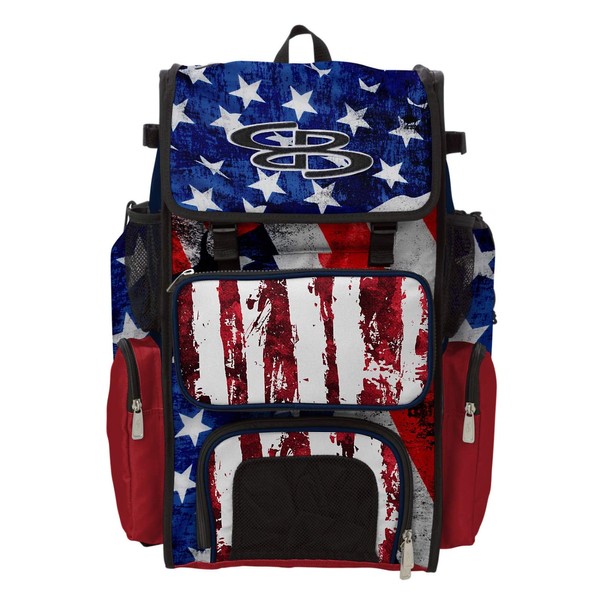 Boombah Superpack Bat Bag - Backpack Version (no wheels) - Holds 4 Bats - USA Stars & Stripes Navy/Red/White