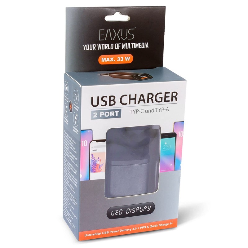 Eaxus® USB A + USB C Charger with Display -