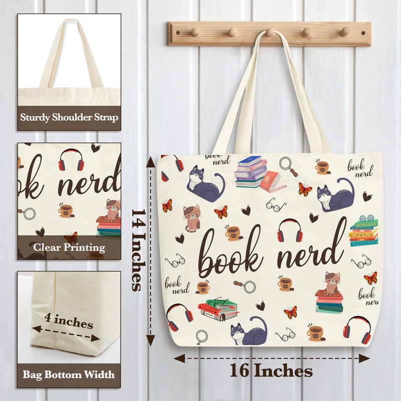 Zcsni Books Tote Bags, Book Nerd Themed Shopping Bag For