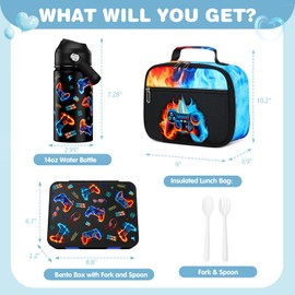 Bevalsa Kids Bento Lunch Box with 6 Compartment, Stainless Steel Metal Water Bottle, Insulated Bag & Utensils, BPA-Free Leakproof Food Container for School Boys Girls, Back To School Gift