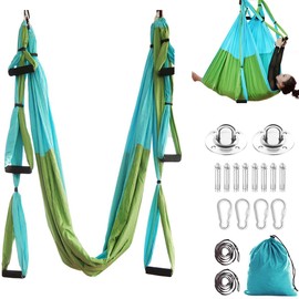 Aerial Yoga Swing Set Trapeze Yoga Hammock Kit Ultra Strong Antigravity Yoga Flying Sling Inversion Swing Tools with Extension Straps and Elastic Band for Air Yoga Inversion Fitness (Mixed Green)