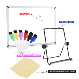 Magnetic Whiteboard, 9 x 12 Inches Double Sided Small Dry Erase Board with 2 Markers, 1 Magnet Pins, 2 Reusable Tapes and 1 Stand…