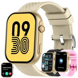 Women's Smartwatch with Phone Function, 5ATM Waterproof 100+ Sports Modes, Fitness Watch, Activity Tracker, 2.0 Inch Touchscreen Smart Watch Fitness Tracker Watch for Android iOS (Gold)