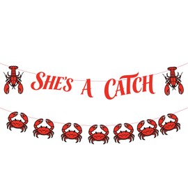 "She's a Catch" - Red Lobster Bachelorette Party Banner for Women, Coastal Bridal Celebrations, East Coast Bach Weekend Engagement (6ft Banner with Hanging Rope)