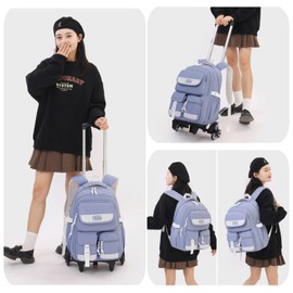 MITOWERMI Kids Rolling Backpack Carry On Luggage Solid-color Girls Backpack with Wheels Boys Trolley School Bag Wheeled Backpack for School Blue-6 wheels