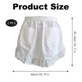 2Pcs Half White Apron, Frilly Waitress Apron with 2 Pockets, Women's Kitchen Half Aprons For Cooking, Ruffle French Maid Aprons for Women Or Men, for Party Kitchen Cooking Coffee Baking Cosplay