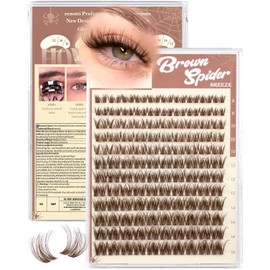 Spider Breeze Lash Clusters Brown Eyelash Clusters D Curly Wispy Cluster Eyelash Extensions Natural Brown Spider Lashes Cluster with Invisible Band Fluffy Individual Lashes 8-16mm by zenotti
