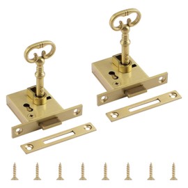 UFURMATE Vintage Lock with Key 2Pcs Gold Cabinet Lock Set for Right-Hand Door Retro Desk Drawer Spring Interlock Antique Brass Locks for Cabinet, Wardrobe, Drawer, Cupboard, Jewelry Boxes