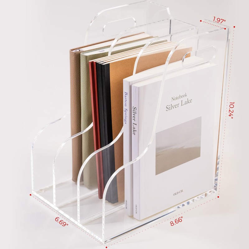 AIMOLLY 3 Vertical Compartments File Holder, Clear Acrylic Desk Organizer