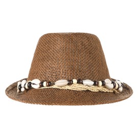 JNGUOSICN Mens Women Summer Sun Hat Fedora Panama Hat Trilby Beach Cap Straw Hats with Shell Band UV Protection for Travel Holiday Outdoor Coffee