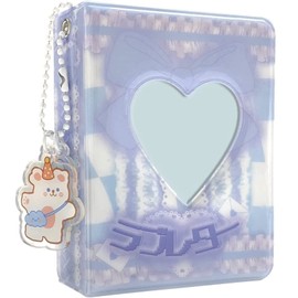 runrayay 3 Inch Mini Photo Album Kpop Photocard Life Folder Blue Veil Kpop Photocard Holder Book, Adorable Photocard Holder with Pendant, Business Card Clip 40 Pockets