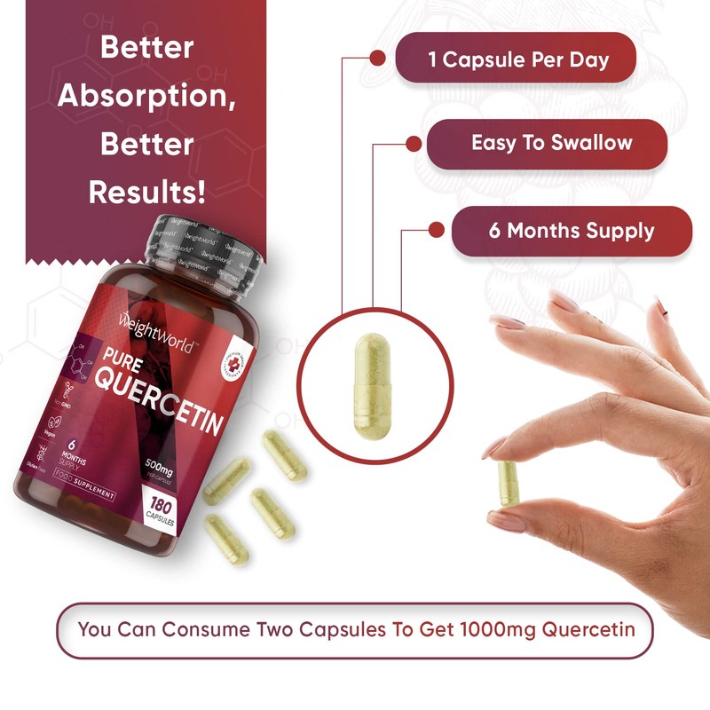 Pure Quercetin 1000mg - 180 Vegan Quercetin Powder Capsules (2