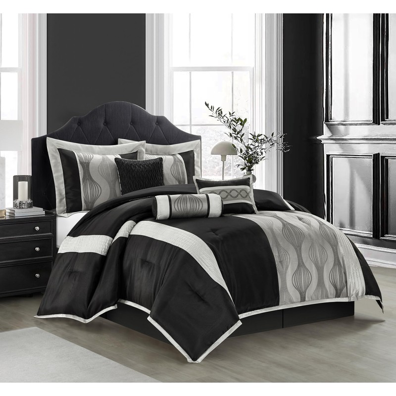 Stratford Park Black and Silver Comforter Set California King Size,Elegant