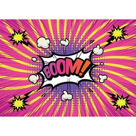 ZZBYSM 7X5FT Comic Book Style Birthday Party Backdrop Banner Pink Boom Design 210x150cm Photography Banner Design Photo Background with Decoration Party Photography Cartoon BY332