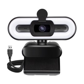 4K Webcam Streaming Webcam with Light and Privacy Cover, Noise-reducing Dual Microphone,360 Degree Rotable Auto Focus Web Camera