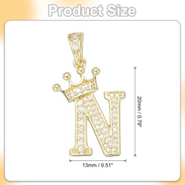 sourcing map A-Z Crown Initial Necklace, Alphabet N Pendant Gold Plated Cubic Zirconia Monogram Pendant Name Jewelry for Men Women DIY