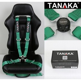 TANAKA UNIVERSAL GREEN 4 POINT CAMLOCK QUICK RELEASE RACING SEAT BELT HARNESS 2"