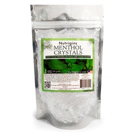 Nutrigins Menthol Crystal 2 oz - Pure Organic 100% Natural - Menthol Crystals from Mint Crystal Mints Mentha Arvensis - Comes in Resealable Standup Bag for Long-Lasting Freshness