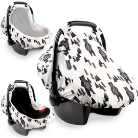 Baby Carseat Cover Boy, Bear Car Seat Covers for Babies, Infant Carseat Canopy, Summer Cozy Sun & Bug Cover, Universal Fit, Breathable