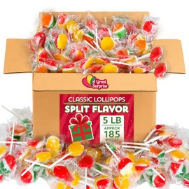 Holiday Classic Lollipops Bulk - 5 Pounds - Individually Wrapped - Fruit Flavored Suckers for Kids - Church, School, Birthday (Trio)