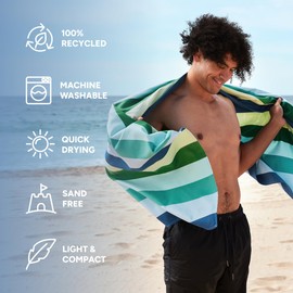 Dock & Bay Beach Towel - Quick Dry, Sand Free - Compact, Lightweight - 100% Recycled - Includes Bag - Summer - Cool Lagoon, Large (160x90cm, 63x35)