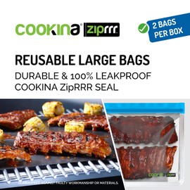 Cookina 2-Pack Large Reusable Storage and Freezer Bags – Freezer Safe and Leakproof PEVA Storage Bags, Clear (ZP1L)