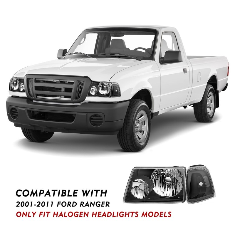 TUSDAR Headlight Assembly Set for 2001-2011 Ford Ranger with Corner