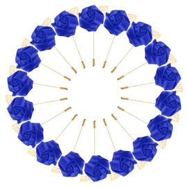 M METERXITY 18-Pack Flower Lapel Pins for Men, Golden Leaf Rose Boutonnieres Pin for Wedding/Dance/Party, Mens Lapel Pins for Suits Satin Flower Corsage Hat Pins [Sapphire Blue]